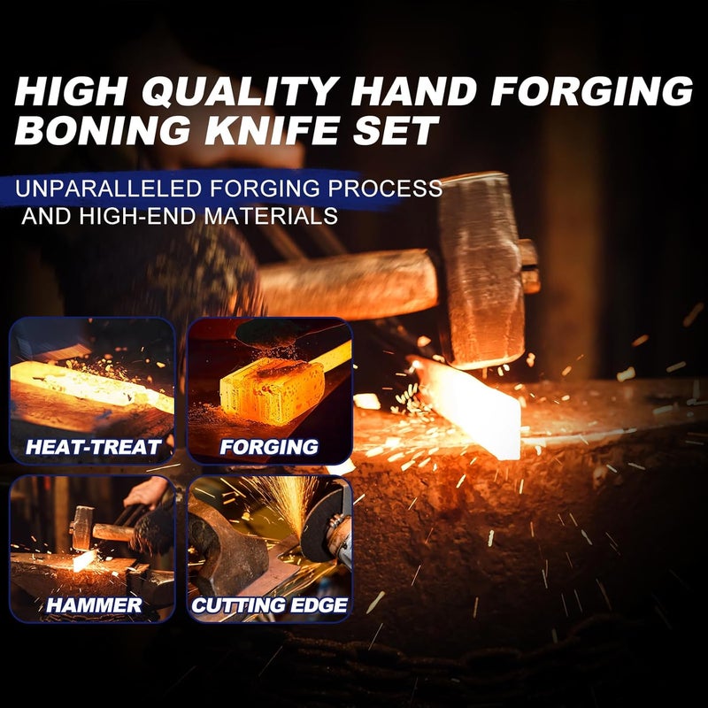 JDRICHX Butcher Knife Set,4 PCS Heavy Duty Hand Forged Serbian Chef Knife Meat Cleaver Boning Viking Knife Set-Full Tang High Carbon Steel for Home Cooking Outdoor BBQ Camping Gift Idea - Image 5
